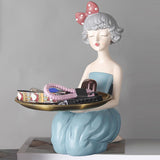 Maxbell Nordic Girl Resin Sculpture Storage key Decorative Desktop Decor Blue