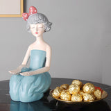 Maxbell Nordic Girl Resin Sculpture Storage key Decorative Desktop Decor Blue