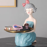 Maxbell Nordic Girl Resin Sculpture Storage key Decorative Desktop Decor Blue
