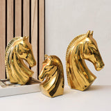 Maxbell Ceramic Horse Head Sculpture Crafts Figurine for Cabinet Desktop Decor S