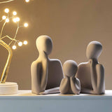 Maxbell 3Pcs European Style Abstract Family Statues Decoration for Home Character White