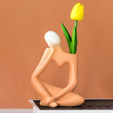 Maxbell Ceramic Vase Thinker Statue Abstract Art for TV Cabinet Living Room Decor orange