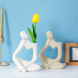 Maxbell Ceramic Vase Thinker Statue Abstract Art for TV Cabinet Living Room Decor beige