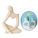 Maxbell Ceramic Vase Thinker Statue Abstract Art for TV Cabinet Living Room Decor beige