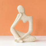 Maxbell Ceramic Vase Thinker Statue Abstract Art for TV Cabinet Living Room Decor beige