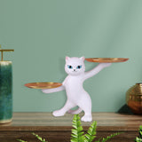 Maxbell Resin Cat Statues Figurine Sculptures Jewelry Storage Serving Tray White