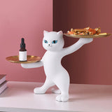 Maxbell Resin Cat Statues Figurine Sculptures Jewelry Storage Serving Tray White