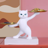 Maxbell Resin Cat Statues Figurine Sculptures Jewelry Storage Serving Tray White