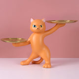 Maxbell Resin Cat Statues Figurine Sculptures Jewelry Storage Serving Tray Orange