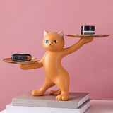 Maxbell Resin Cat Statues Figurine Sculptures Jewelry Storage Serving Tray Orange