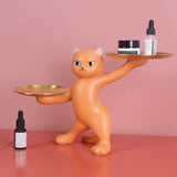 Maxbell Resin Cat Statues Figurine Sculptures Jewelry Storage Serving Tray Orange