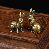 Maxbell Brass Bunny Statue Miniature Tea Table Sculpture Rabbit Figurines Artwork
