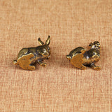 Maxbell Brass Bunny Statue Miniature Tea Table Sculpture Rabbit Figurines Artwork