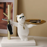 Maxbell Nordic Bear Storage Tray Key Holder Resin Bear Statue for Home Desktop Decor