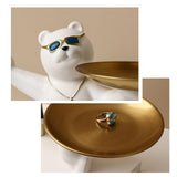 Maxbell Nordic Bear Storage Tray Key Holder Resin Bear Statue for Home Desktop Decor