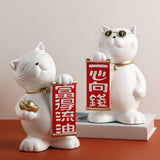Maxbell 2x Lucky Cat Figurine Animal Statue Wealth Sculpture for Living Room Decor