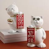 Maxbell 2x Lucky Cat Figurine Animal Statue Wealth Sculpture for Living Room Decor