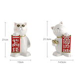 Maxbell 2x Lucky Cat Figurine Animal Statue Wealth Sculpture for Living Room Decor