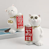 Maxbell 2x Lucky Cat Figurine Animal Statue Wealth Sculpture for Living Room Decor