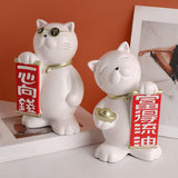 Maxbell 2x Lucky Cat Figurine Animal Statue Wealth Sculpture for Living Room Decor
