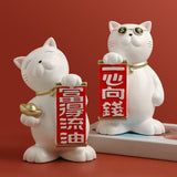 Maxbell 2x Lucky Cat Figurine Animal Statue Wealth Sculpture for Living Room Decor