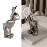 Maxbell Ceramic Rabbit Ornament Wine Rack Bunny Sculpture for Wine Cabinet Decor StyleA