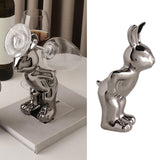 Maxbell Ceramic Rabbit Ornament Wine Rack Bunny Sculpture for Wine Cabinet Decor StyleA
