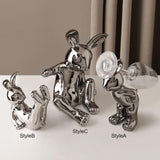 Maxbell Ceramic Rabbit Ornament Wine Rack Bunny Sculpture for Wine Cabinet Decor StyleA