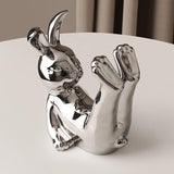 Maxbell Ceramic Rabbit Ornament Wine Rack Bunny Sculpture for Wine Cabinet Decor StyleC