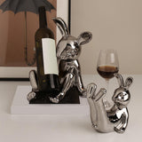 Maxbell Ceramic Rabbit Ornament Wine Rack Bunny Sculpture for Wine Cabinet Decor StyleC