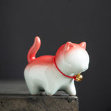 Maxbell Cute Kitten Figurines Miniature Tea Table Ornament Small Cat Statue Artwork White Red