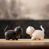Maxbell Cute Kitten Figurines Miniature Tea Table Ornament Small Cat Statue Artwork White Red