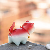 Maxbell Cute Kitten Figurines Miniature Tea Table Ornament Small Cat Statue Artwork White Red
