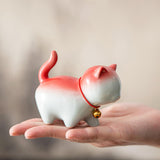 Maxbell Cute Kitten Figurines Miniature Tea Table Ornament Small Cat Statue Artwork White Red