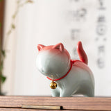 Maxbell Cute Kitten Figurines Miniature Tea Table Ornament Small Cat Statue Artwork White Red