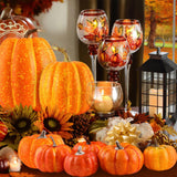 Maxbell 8Pcs Artificial Pumpkins Autumn for Halloween Table Centerpiece Decoration Yellow