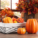 Maxbell 8Pcs Artificial Pumpkins Autumn for Halloween Table Centerpiece Decoration Yellow