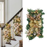 Maxbell Artificial Christmas Stair Swag Wreath Decoration Door Gift Bow Indoor Golden