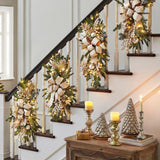 Maxbell Artificial Christmas Stair Swag Wreath Decoration Door Gift Bow Indoor Golden