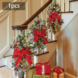 Maxbell Christmas Stair Swag Red Bow Berries Balls Garland for Door Decor Ornaments