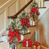 Maxbell Christmas Stair Swag Red Bow Berries Balls Garland for Door Decor Ornaments