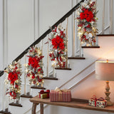 Maxbell Christmas Stair Swag Red Bow Berries Balls Garland for Door Decor Ornaments