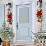 Maxbell Christmas Stair Swag Red Bow Berries Balls Garland for Door Decor Ornaments