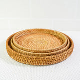Maxbell Round Rattan Serving Storage Platter Organizer for Breakfast Parties 22cmx3cm
