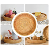 Maxbell Round Rattan Serving Storage Platter Organizer for Breakfast Parties 22cmx3cm