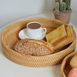 Maxbell Round Rattan Serving Storage Platter Organizer for Breakfast Parties 22cmx3cm