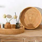 Maxbell Round Rattan Serving Storage Platter Organizer for Breakfast Parties 28cmx3cm