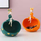 Maxbell Girl Resin Statues Figurine Sculptures Cabinet Holder Entrance Storage Box Green