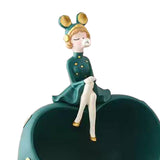 Maxbell Girl Resin Statues Figurine Sculptures Cabinet Holder Entrance Storage Box Green