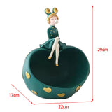 Maxbell Girl Resin Statues Figurine Sculptures Cabinet Holder Entrance Storage Box Green